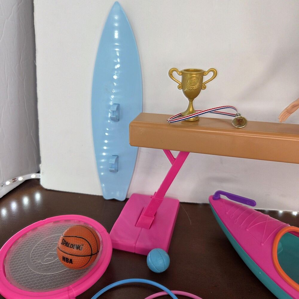 Barbie Sports Accessories Lot Kayak Surfboard Balance Beam Paddle Trophy Mattel - Picture 4 of 15